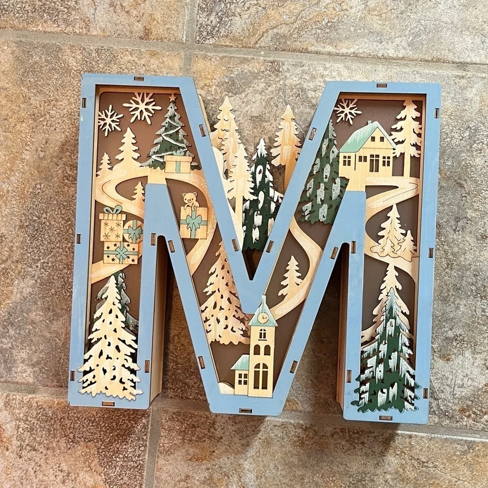 Anthropologie Monogram Wonderland Light-Up Scene Letter M NEW